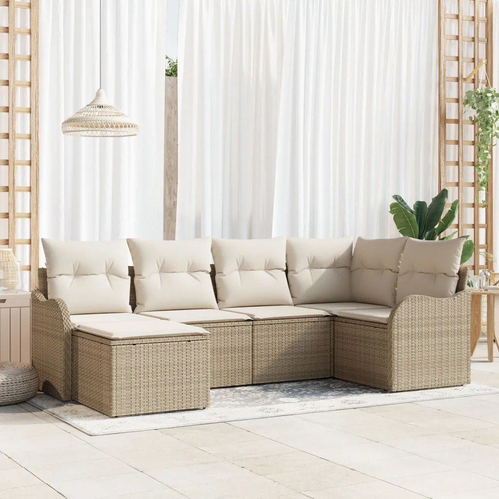 Kerti Kanapé Szett párnával 6 pcs Bézs és fehér Poli rattan