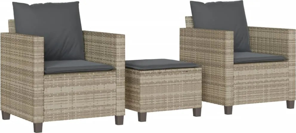 vidaXL 3 részes világosszürke polyrattan bisztrógarnitúra párnákkal