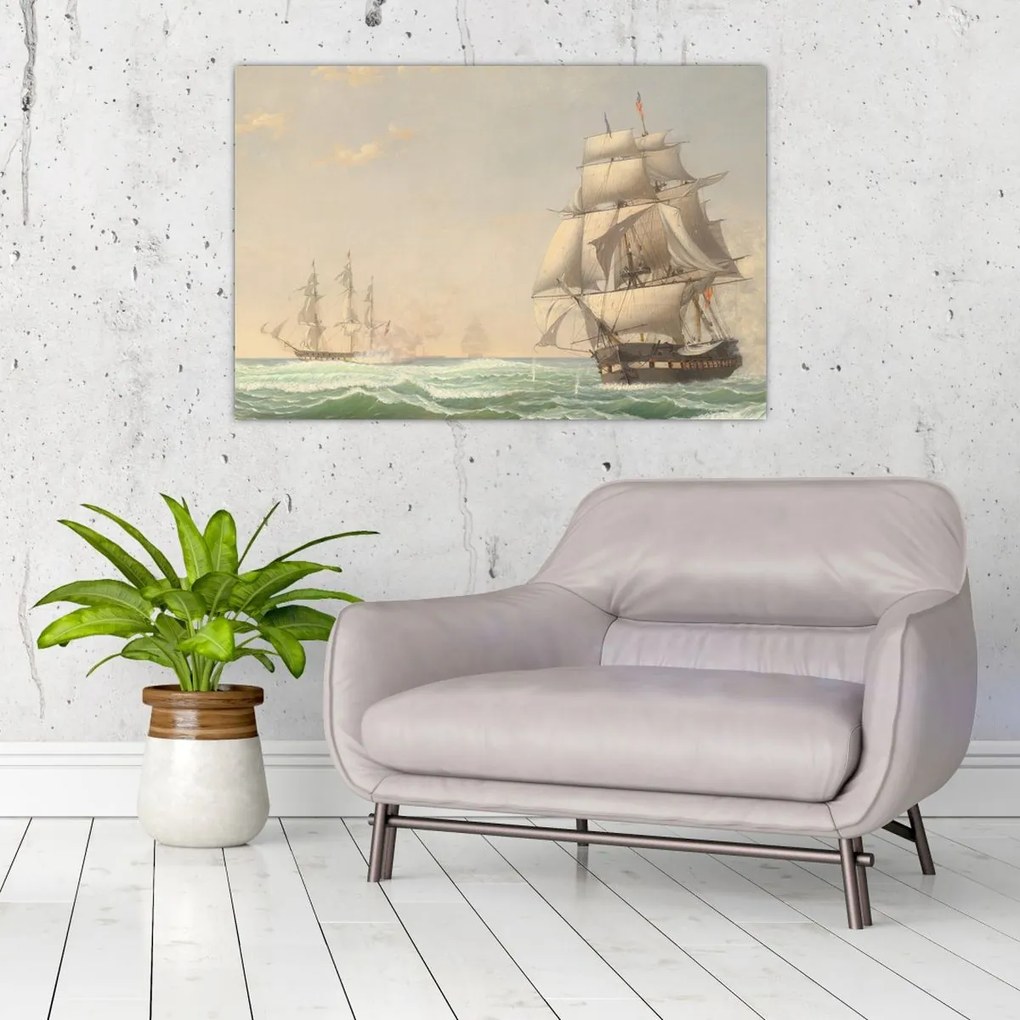 Kép - Fitz Henry Lane, The United States Frigate President Engaging the British Squadron, reprodukciók (90x60 cm)
