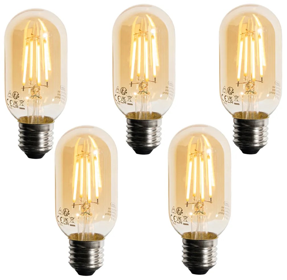 5 darabos E27 szabályozható LED izzó, arany, T45, 4W 300 lm 2200K