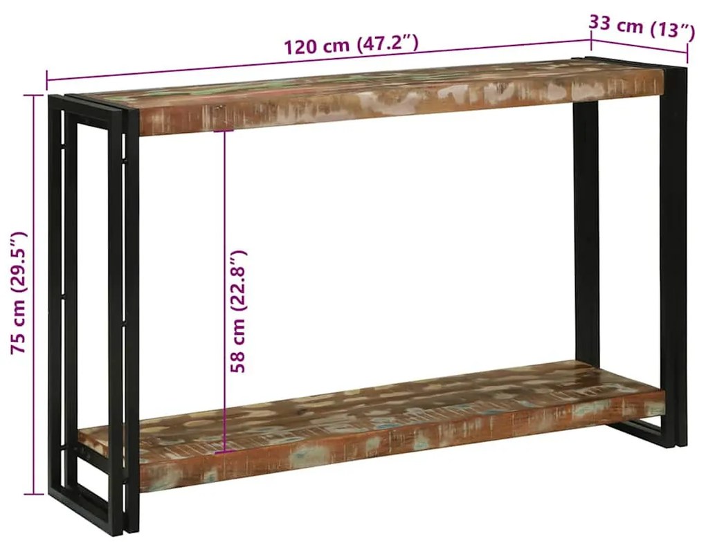Konzolasztal 120 x 33 x 75 cm tömör újrahasznosított fa