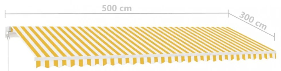 sárga-fehér kézzel kihúzható póznás napellenző 500 x 300 cm