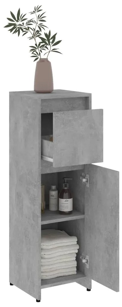 Betonszürke szerelt fa fürdőszobaszekrény 30 x 30 x 95 cm