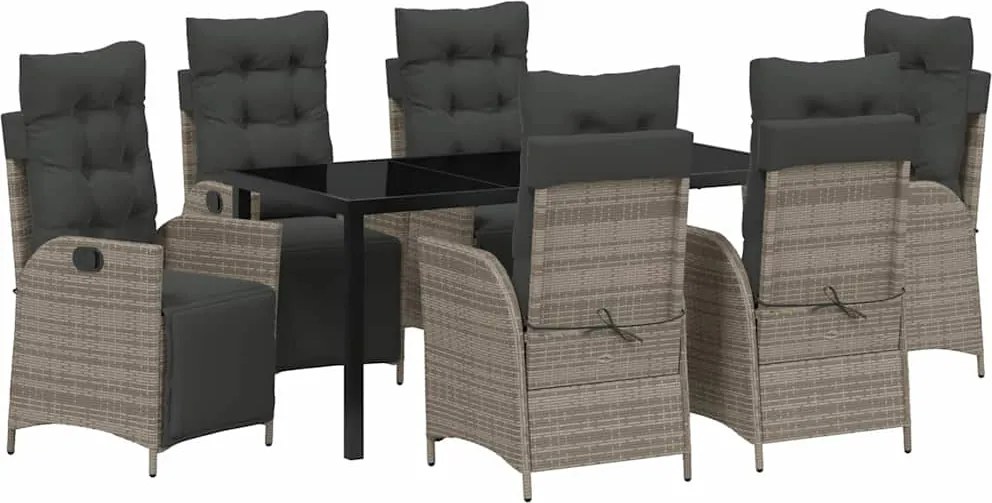 vidaXL Kert étkező szett párnával 7 pcs Szürke polirattan