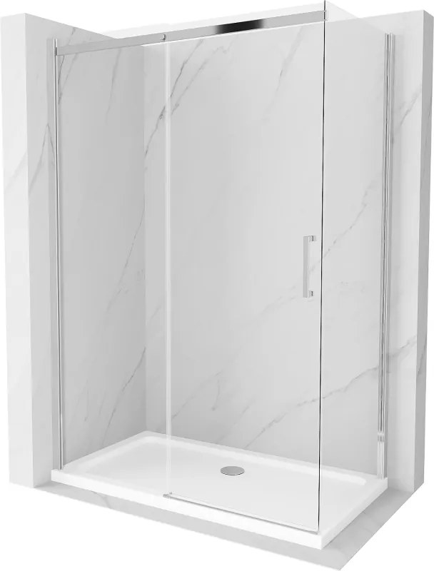 Mexen Omega 130 x 70 cm-es tolóajtós zuhanykabin, átlátszó, króm + Flat zuhanytálca - 825-130-070-01-00-4010