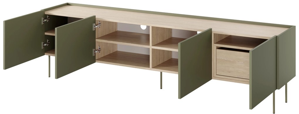Desin 220 4D1SZ négyajtós TV-szekrény polccal - olívazöld / nagano-tölgy