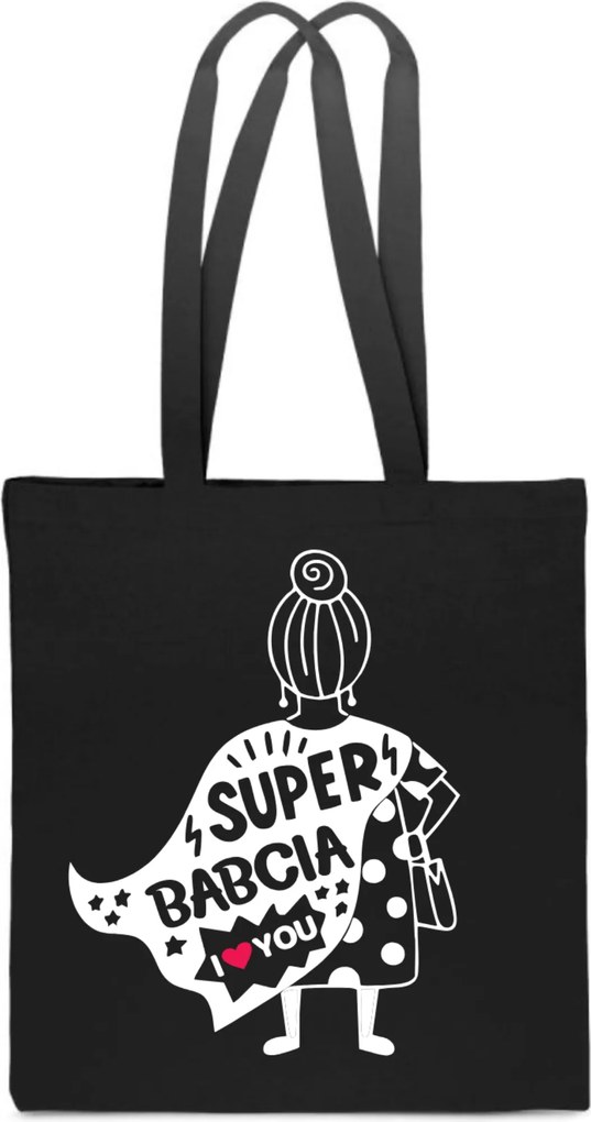 Öko Táska Pamut fekete Szuper Nagymama ajándék Nagymama napja Love TT_374