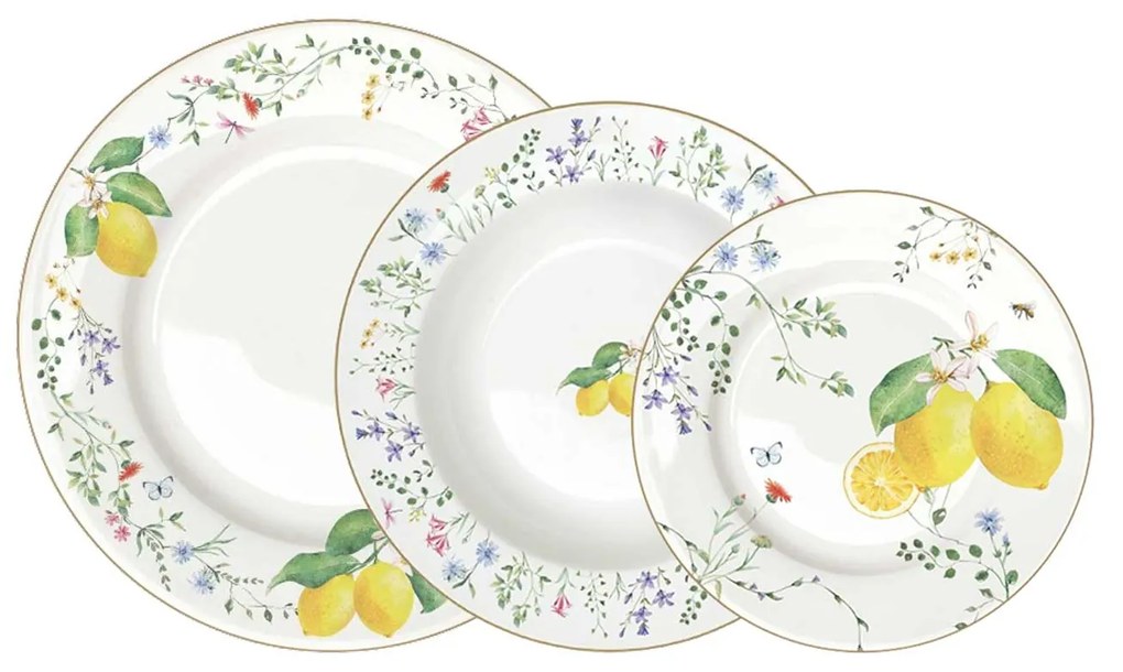 18 részes mediterrán porcelán citromos étkészlet Fleurs et Citrons