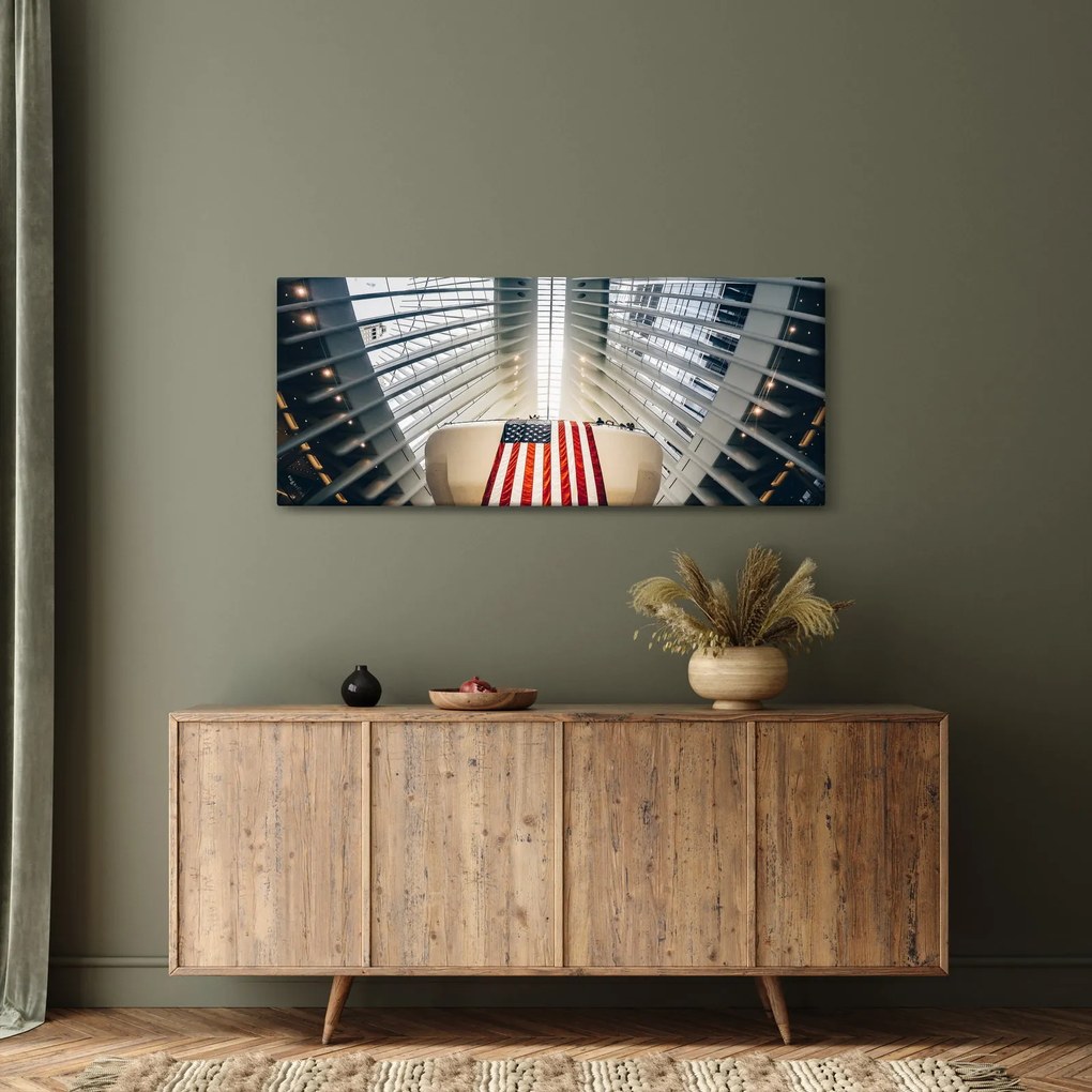 Építkezés az USA zászlóval képe (120x50 cm)