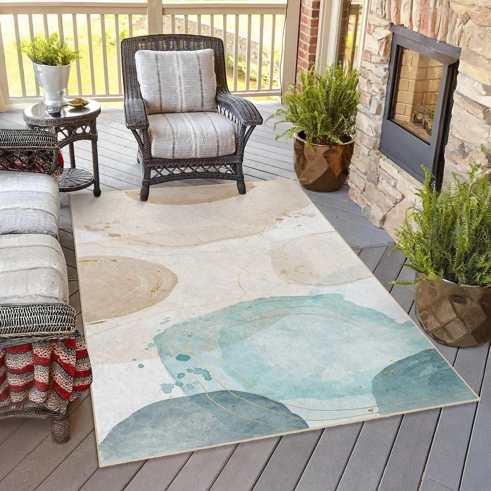 Krémszínű-türkiz mosható szőnyeg 80x150 cm Puddle – Mila Home