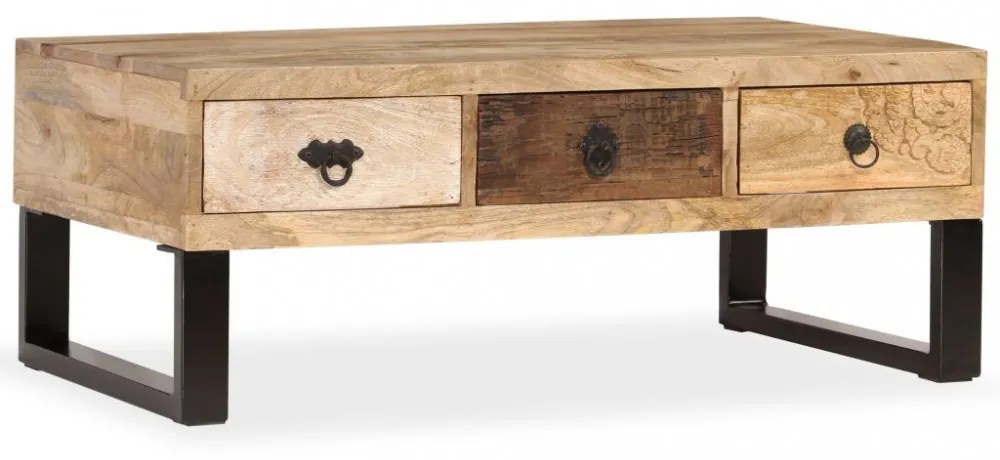 3-fiókos tömör mangófa dohányzóasztal 90 x 50 x 35 cm