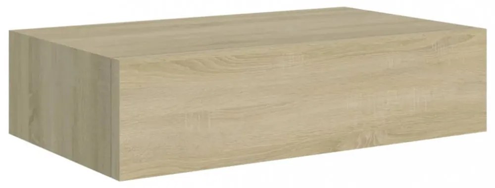 2 db tölgyszínű MDF falra szerelhető fiókos polc 40x23,5x10 cm