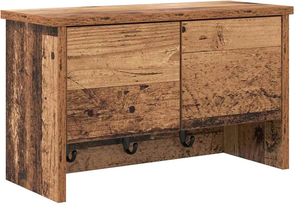 vidaXL Fali Kabáthorog polcokkal Öreg fa 50 x 20 x 30 cm Faanyag