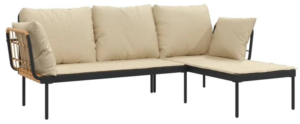 3 részes polyrattan kerti ülőgarnitúra bézs párnákkal