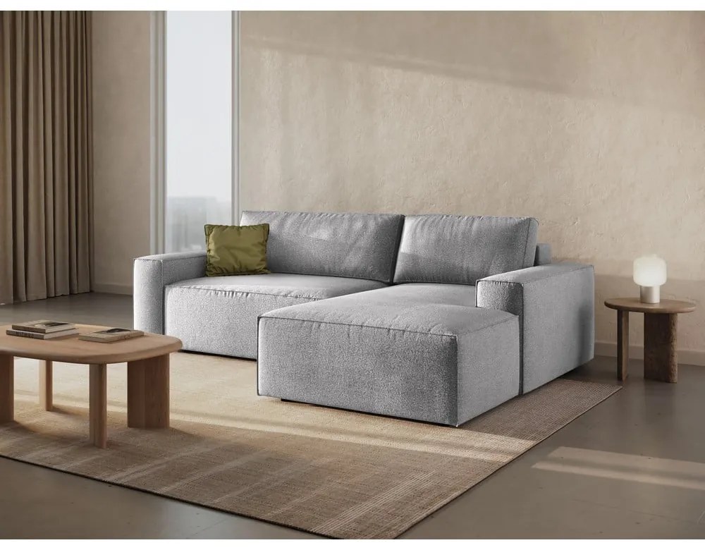 Világosszürke buklé kinyitható sarokkanapé (jobb oldali) Jodie – Micadoni Home