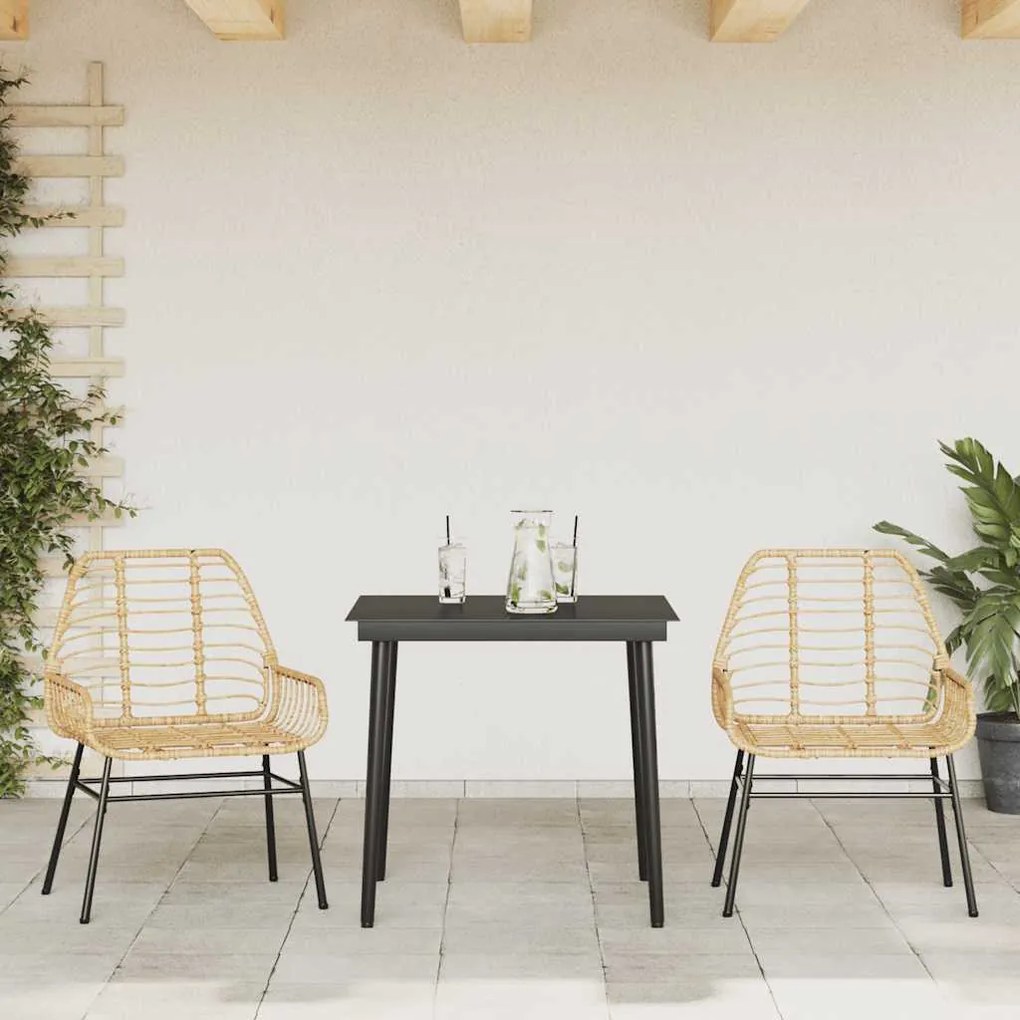 3 észes barna polyrattan üveg kerti étkezőgarnitúra