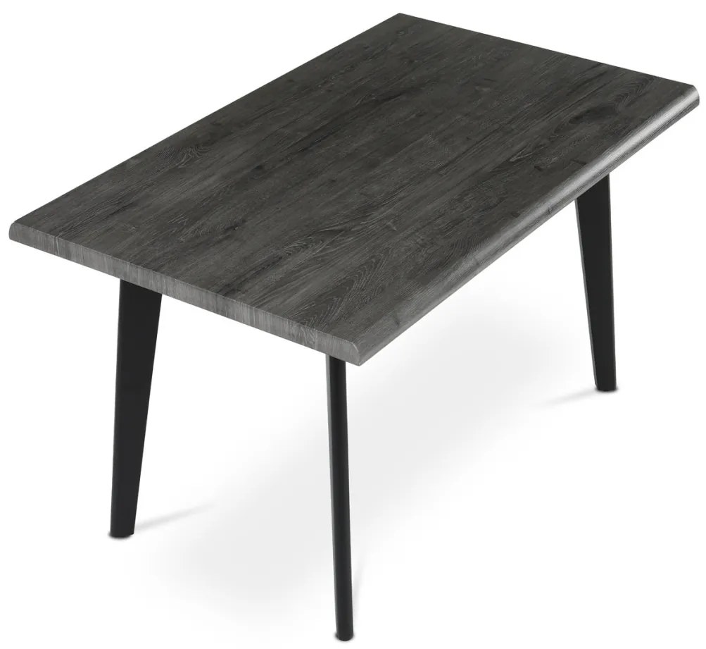 Masă de sufragerie, 130x80x75 cm, blat MDF, decor stejar gri, picioare metalice