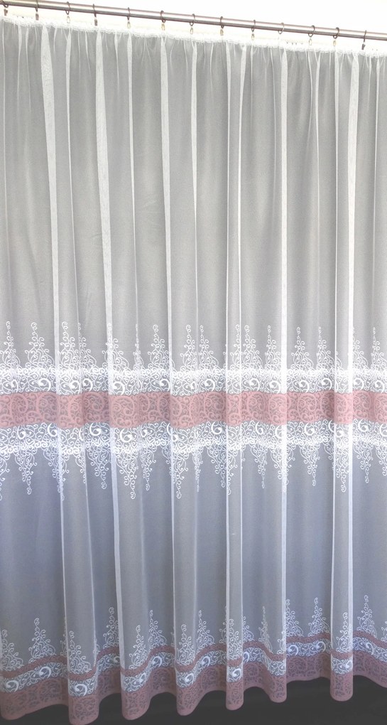 Mg Függöny 623/768 fehér/BR Rózsaszín 500x240cm Kész Szalaggal Skr