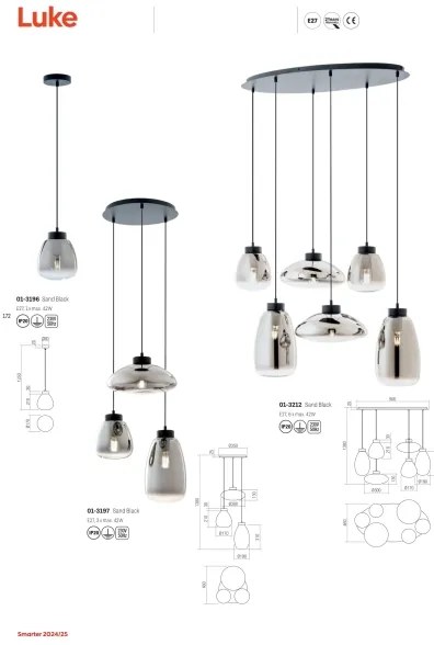 Redo 01-3197 - Csillár zsinóron LUKE 3xE27/42W/230V átm. 46 cm fekete