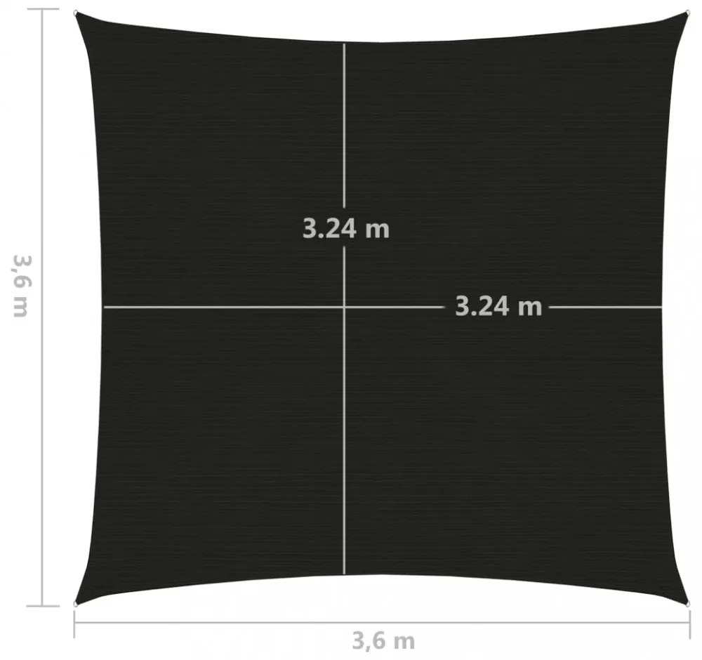 fekete HDPE napvitorla 160 g/m² 3,6 x 3,6 m