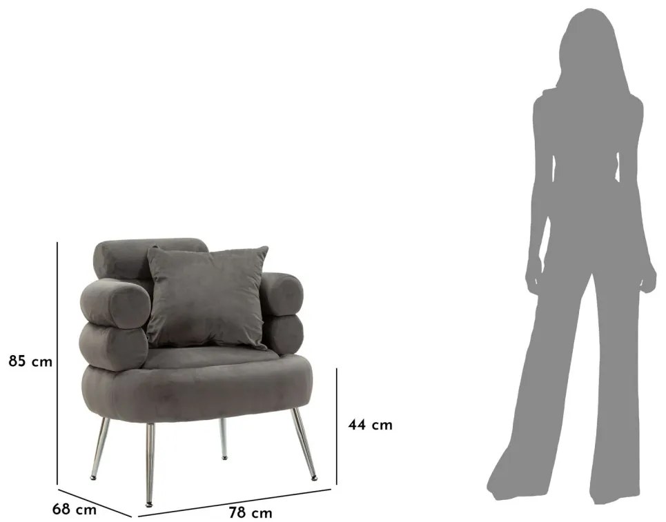 Fotel ezüstös plusz párnával 78x68x85cm