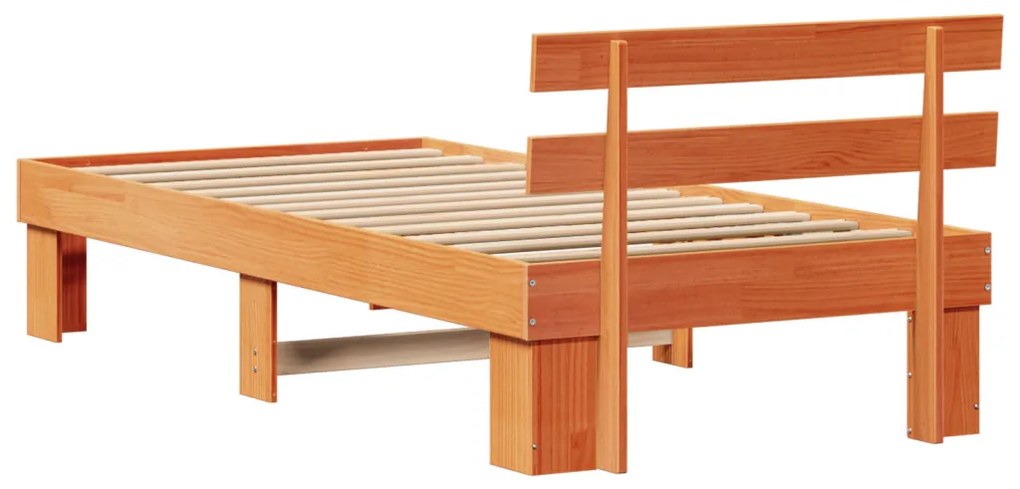 Ágykeret Fejtámlával Gyantázott barna 90x200 cm Tömör Fa Fenyő