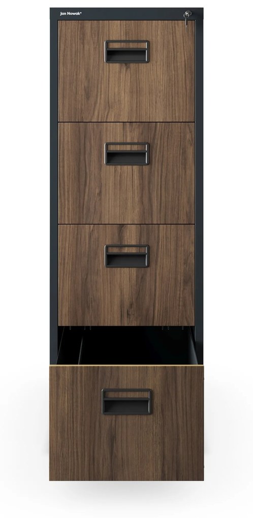 Fém irattartó szekrény, 4 fiókos SARA V4, 460 x 1320 x 620 mm, Eco Design: antracit/ dió