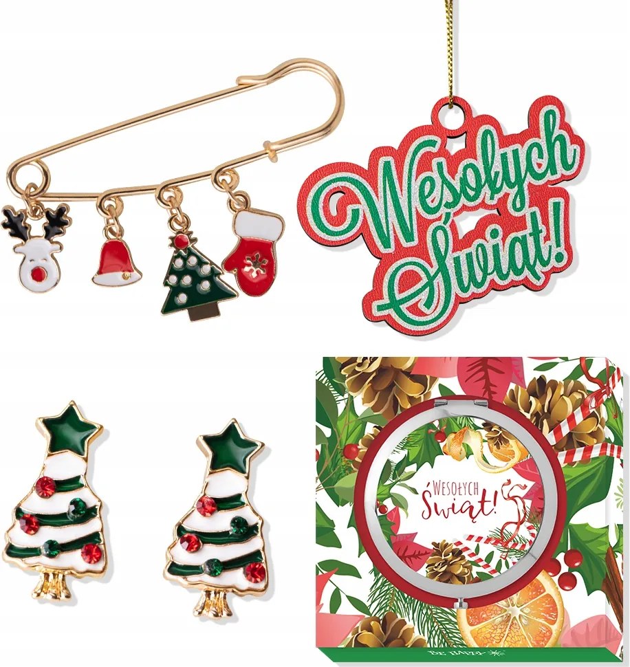 Karácsonyi szett bross fülbevaló tükör Ajándék Nőknek karácsonyra