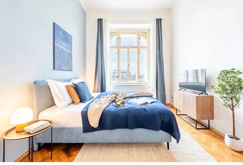 Kék kárpitozott franciaágy matraccal, ágyráccsal 160x200 cm Noira Slim – Bonami Selection