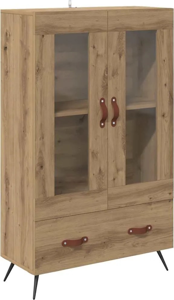 vidaXL Magasfiú Artisan tölgy 69,5 x 31 x 115 cm Műanyag Fa és Üveg