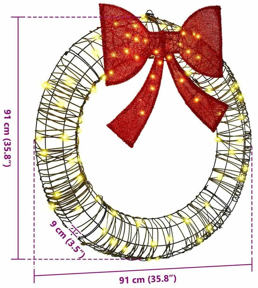 Koszorú 80 LED-del Meleg fehér 90 cm Rattan