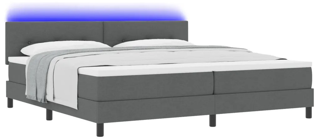 Box Spring Ágy Matracccál & LED Szürke 200x200 cm Textil