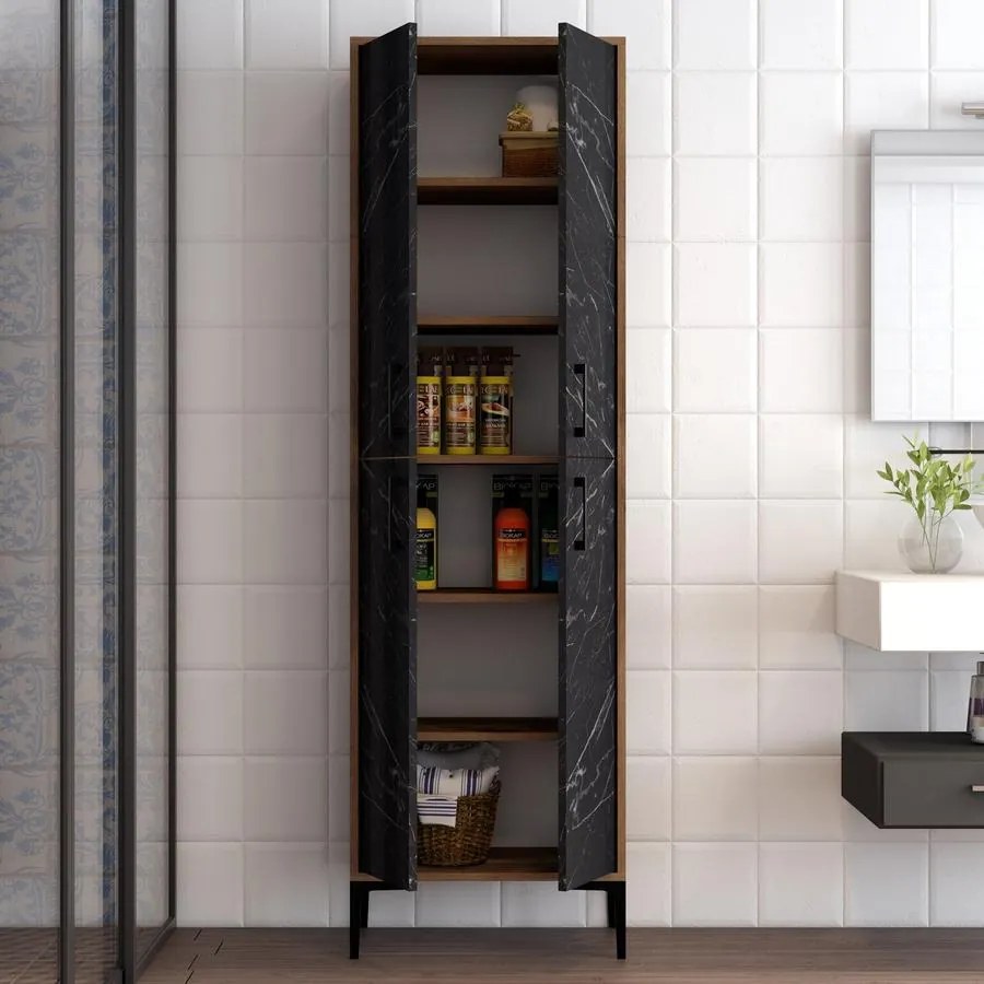 Tároló szekrény Berlin A - Walnut, Black Marble