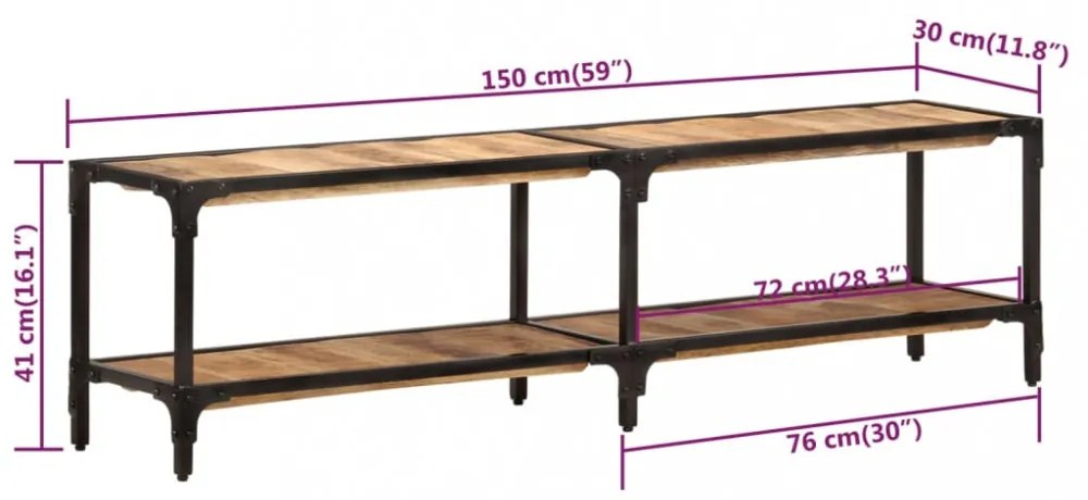 tömör mangófa TV-szekrény 150x30x41 cm