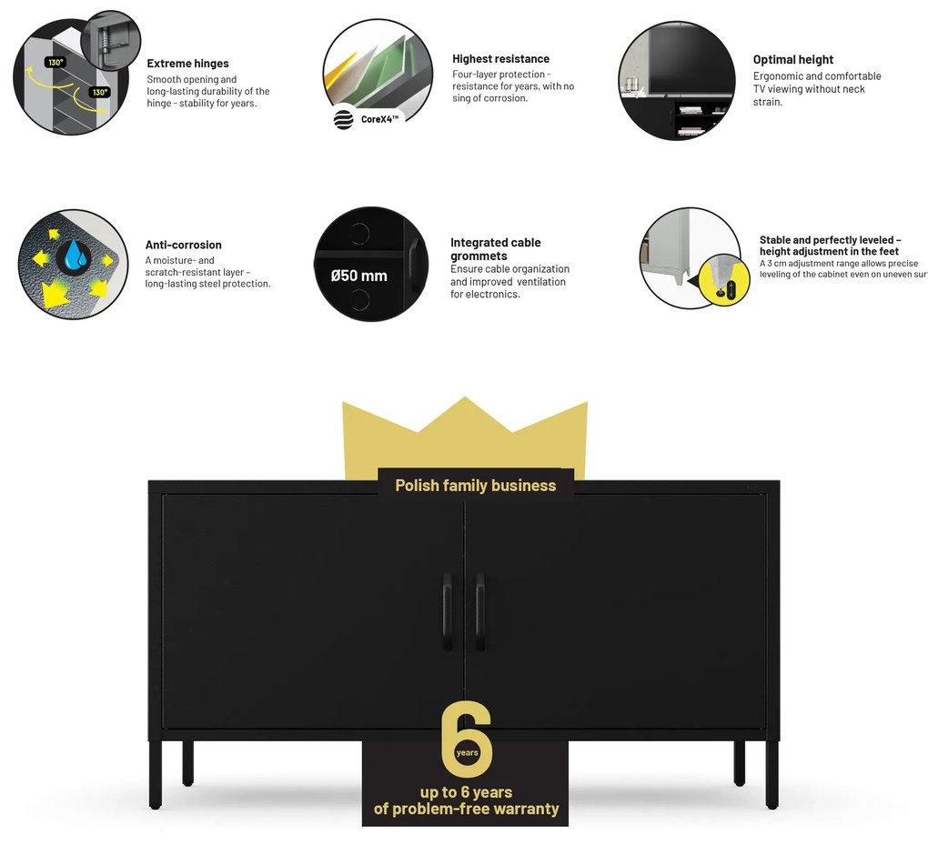 ROSA Modern fekete fém TV-szekrény