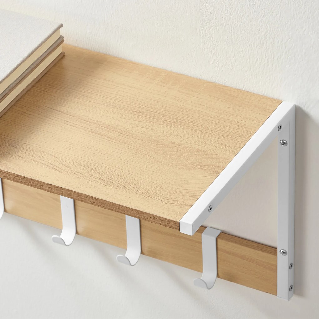 Fali polc kampókkal VELORY szett 2 db 50x24,2 cm, fehér/dub sonoma