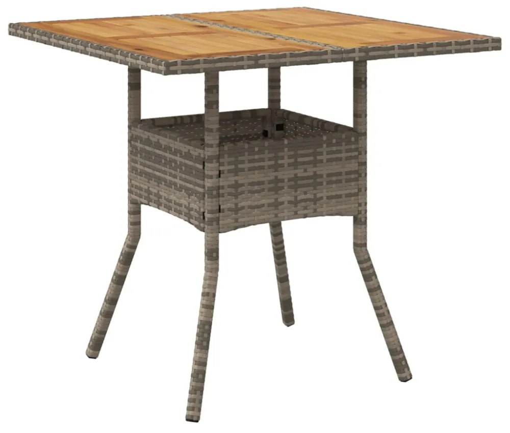 szürke polyrattan kerti asztal akácfa lappal 80 x 80 x 75 cm