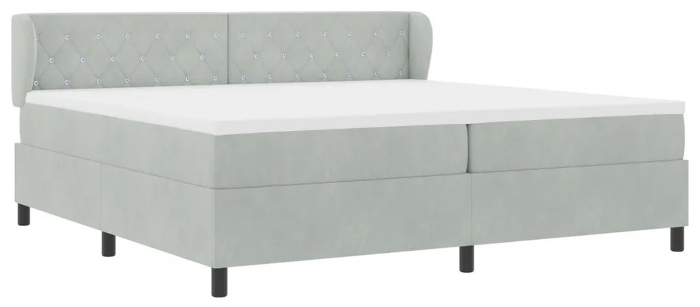 Boxspring Ágy Matrac, Világosszürke, 200x200 cm, Bársony