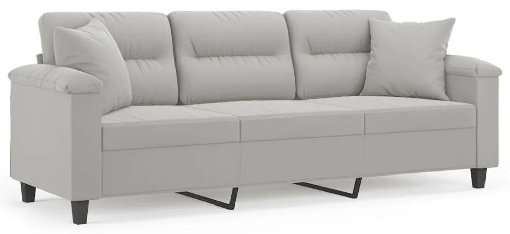 3 személyes világosszürke mikroszálas kanapé párnákkal 180 cm