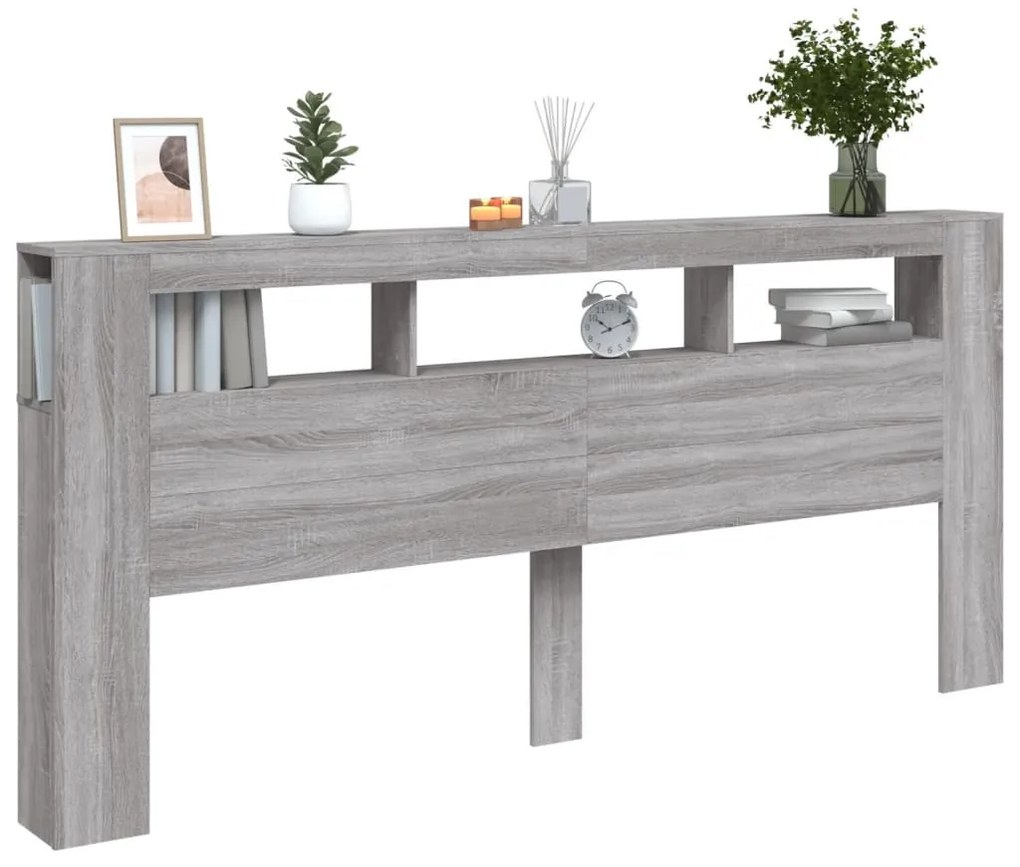 szürke sonoma szerelt fa LED-es fejtámla 220 x 18,5 x 103,5 cm