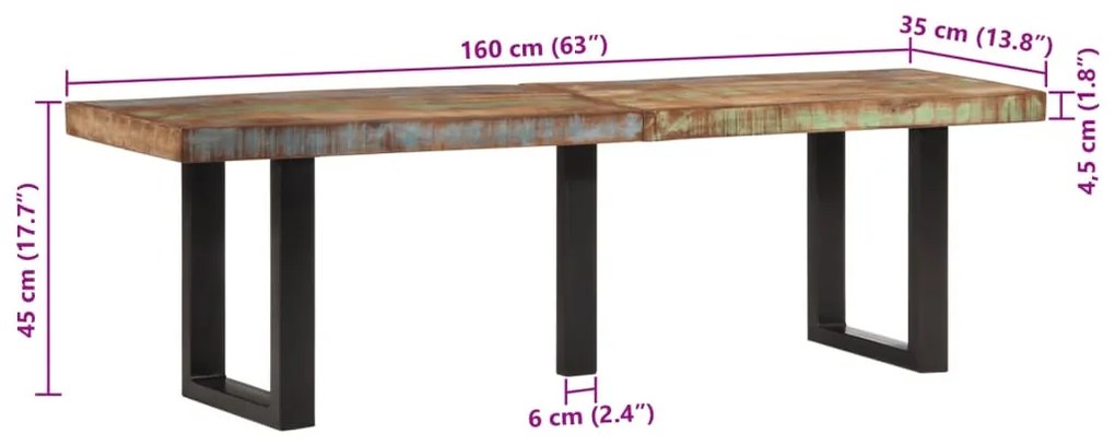tömör újrahasznosított fa és acél pad 160 cm