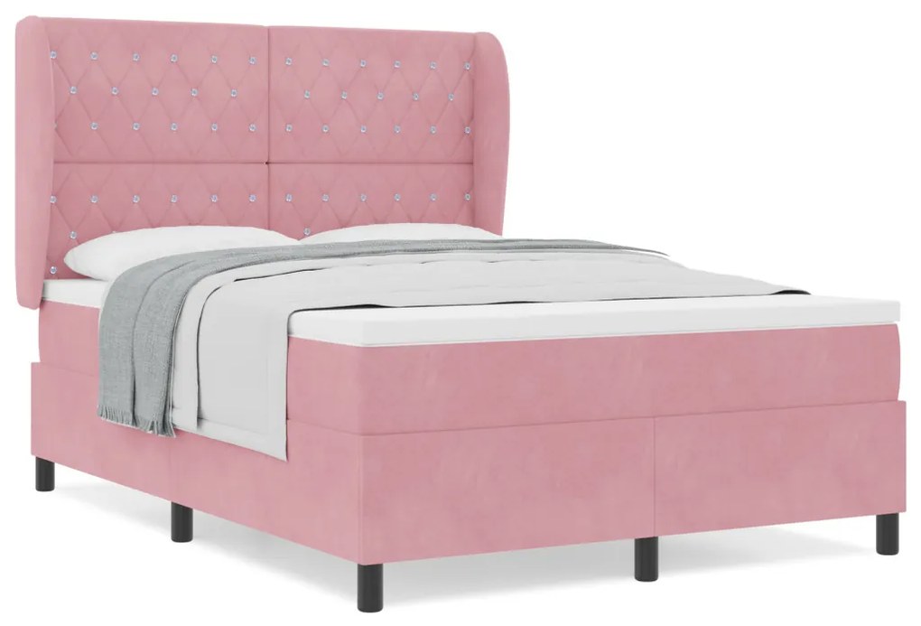 Boxspring Ágy Matrac Szett Rózsaszín 160x200 cm Bársony