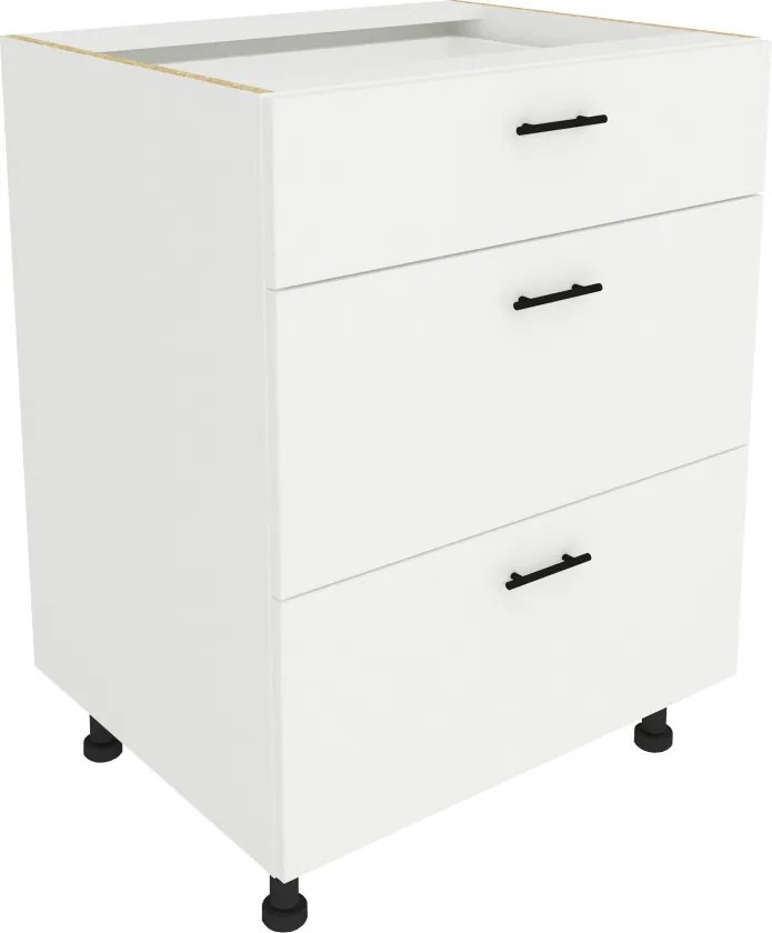 Benita 3 fiókos Alsó konyhaszekrény Fehér 60x50x80 cm