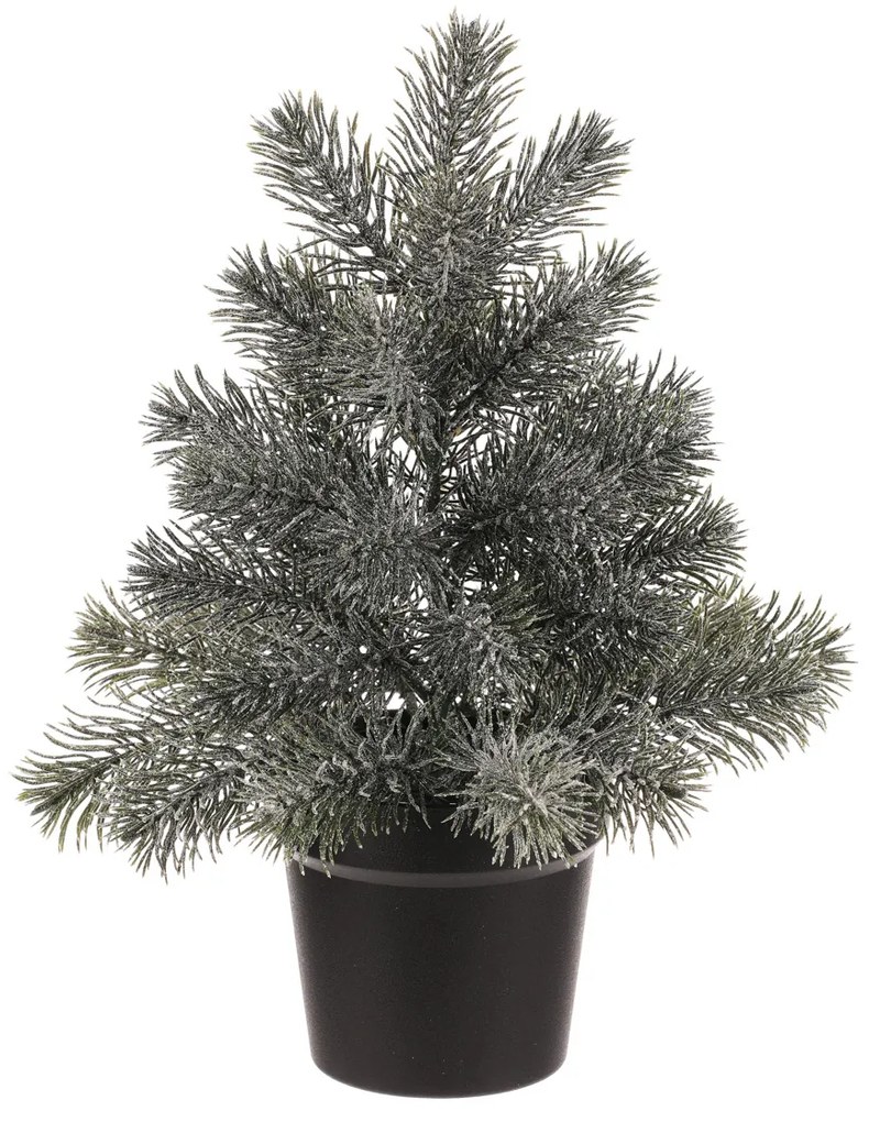 Dekoratív fenyő cserépben, 40 cm, zöld,hóborította