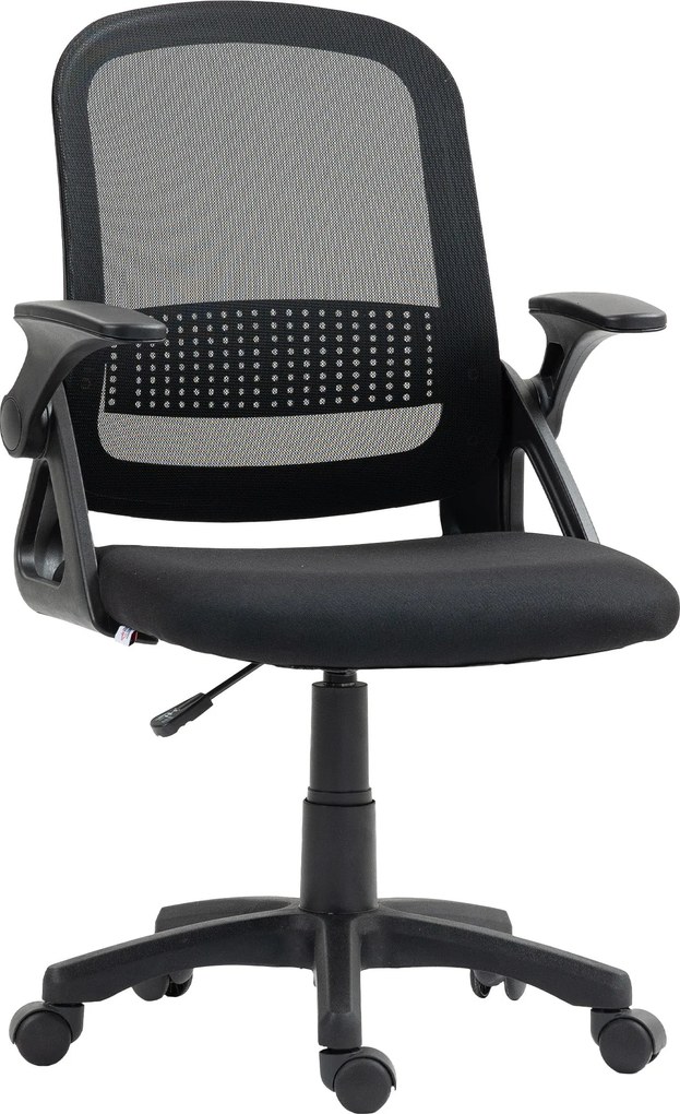 HOMCOM ergonomikus hálós irodai szék felhajtható karfákkal, deréktámasz, magasság- és dőlésszabályozás — fekete | Aosom