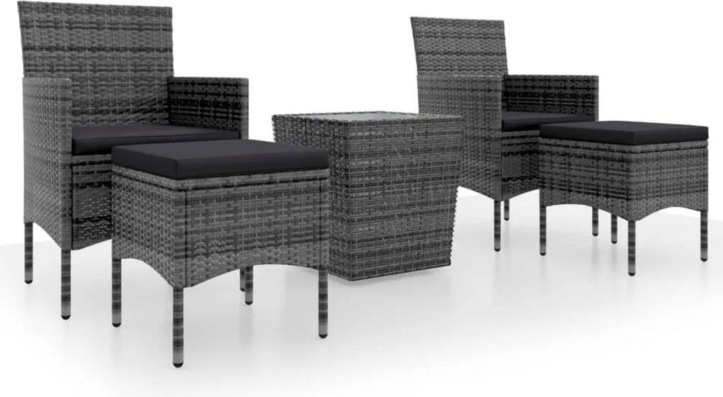 vidaXL 5 részes szürke polyrattan és edzett üveg kerti bisztrószett