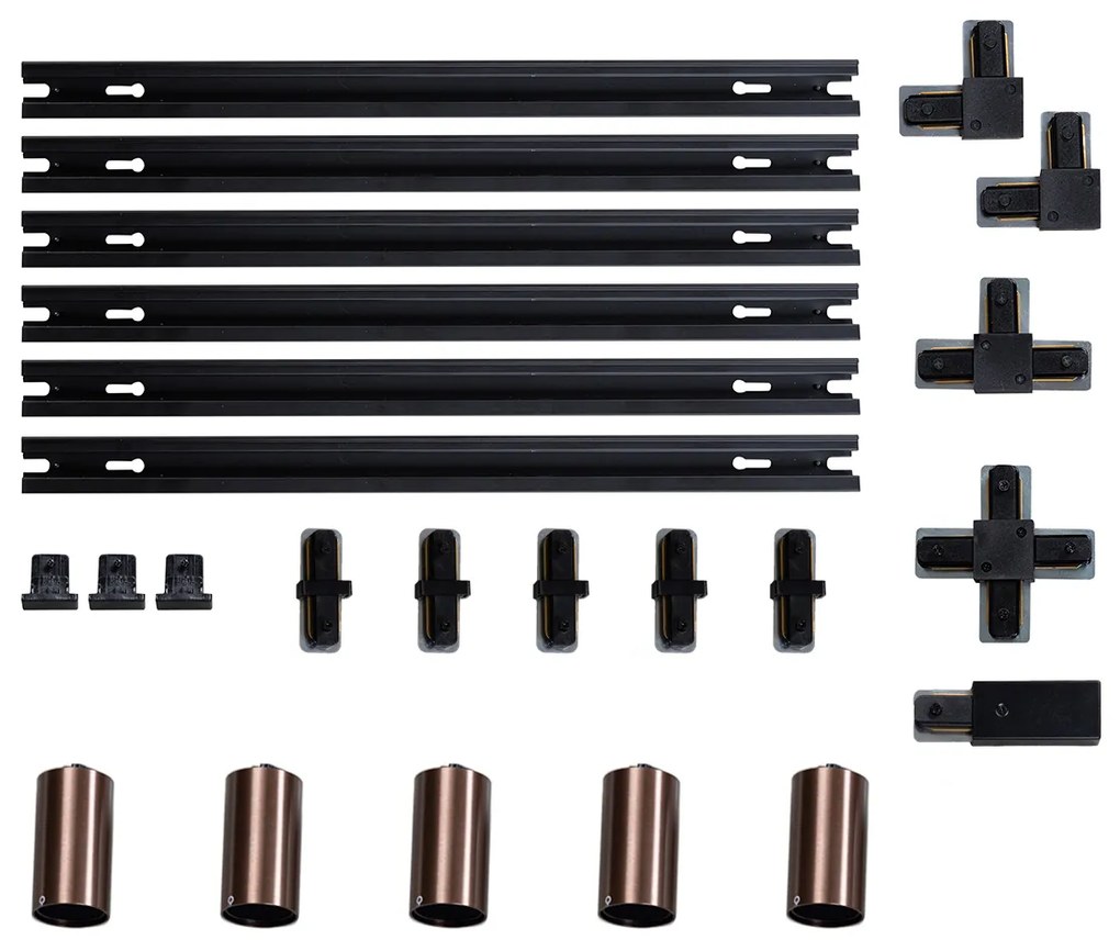 Modern sínrendszer 5 sötét bronz spotlámpával, 1 fázisú GU10 35 mm - Iconic Ruby