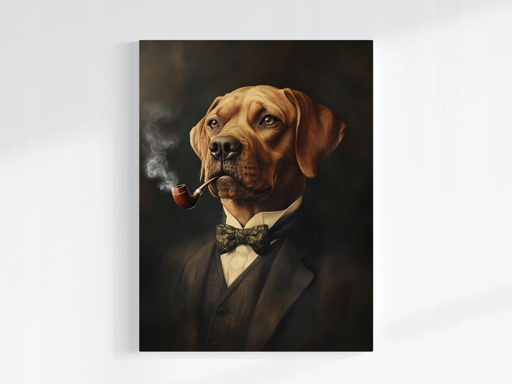 Vászonkép Canvas Portré Kutya Gentleman Szmoking Pipa Retro 60x80