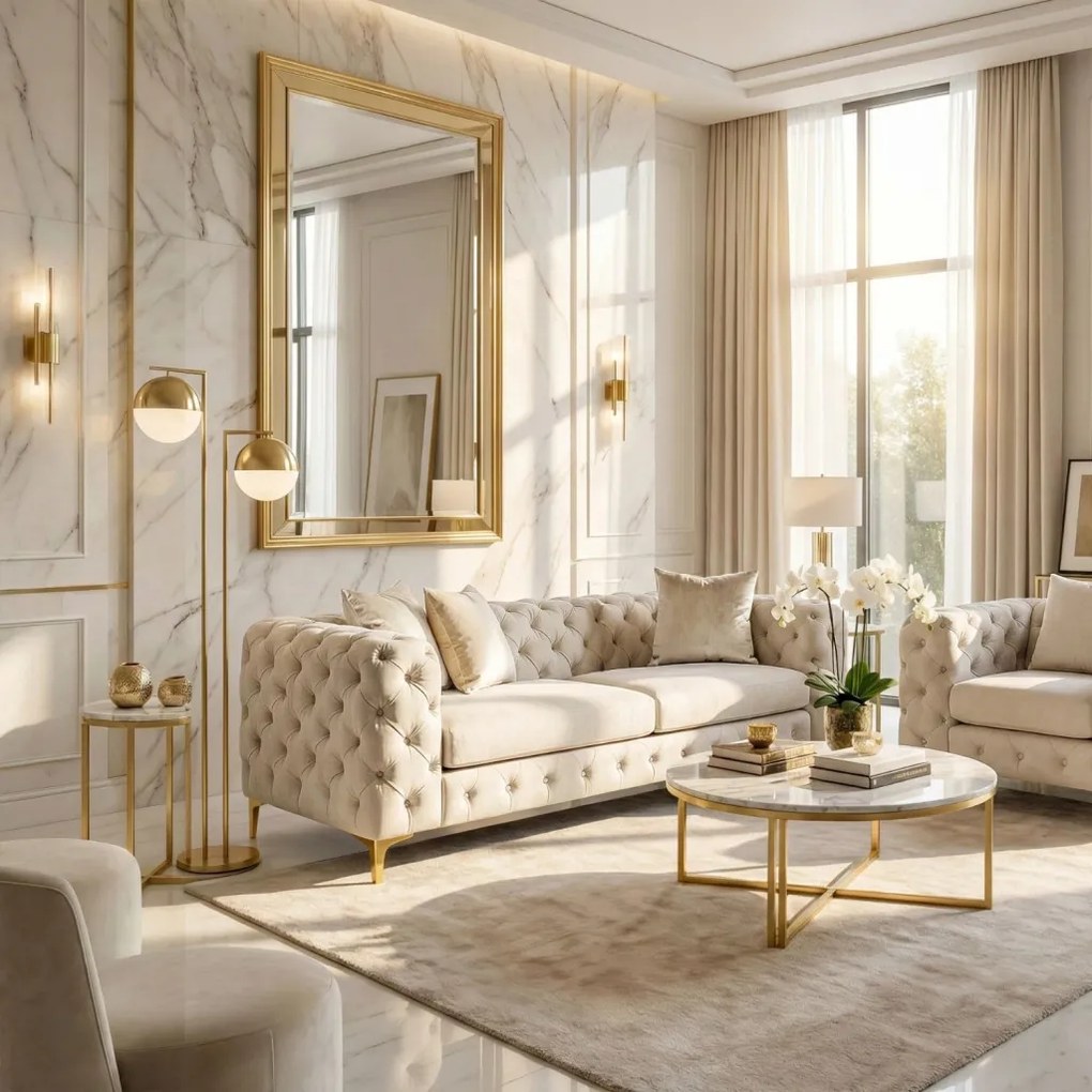 Sofa SORRENTO 3S Trzyosobowa Kremowa Welurowa