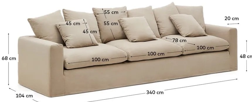 Bézs len kanapé 340 cm Nora – Kave Home